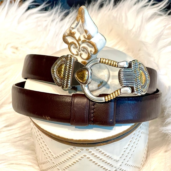 Chico’s Brown Leather Belt with Intricate Detailed Metal Clasp - Picture 7 of 7